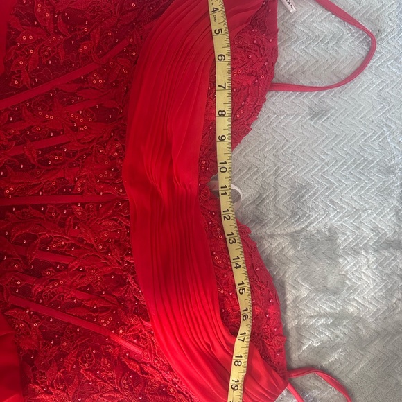 Sherri Hill Red Mini Dress Winter dance 57572 corset ruffles sequins short - Picture 11 of 13